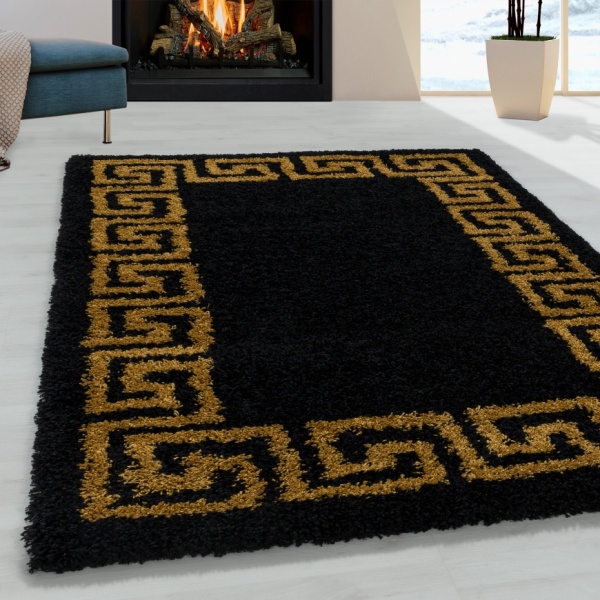 Hera Shaggy Modern Border Gold Rug